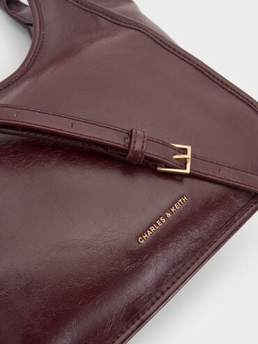 กระเป๋าโท้ทดีไซน์ทรงโค้งขนาดมินิรุ่น Sianna, สีไวน์เบอร์รี่เรด, hi-res