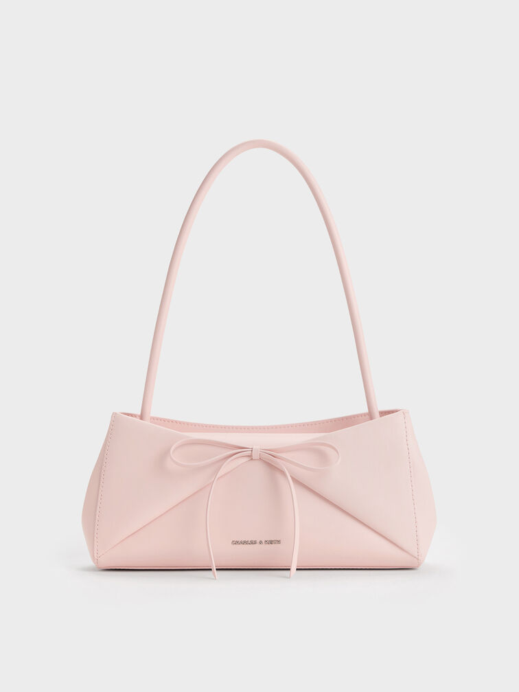 Hazel Bow Panelled Shoulder Bag, Soft Pink, hi-res