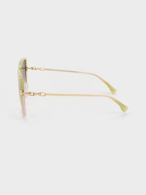 Oversized Square Chain-Link Sunglasses, สีเขียว, hi-res
