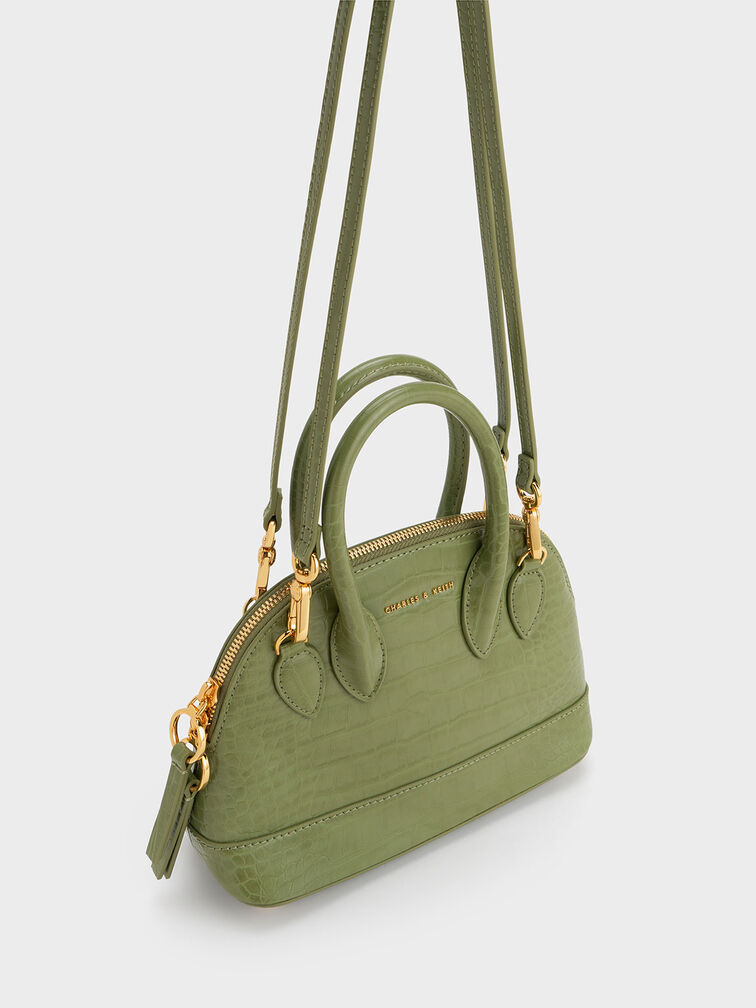 Harmonee Croc-Embossed Bowling Bag, , hi-res