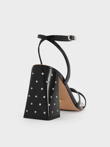 Emmaline Patent Leather Crystal Crossover Sandals, Black Patent, hi-res