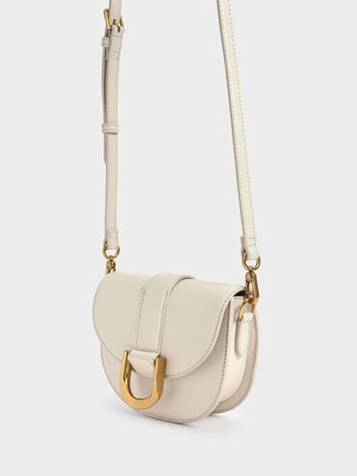 กระเป๋าสะพายข้างดีไซน์แบบอานม้ารุ่น Mini Gabine, สีครีม, hi-res