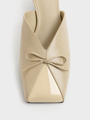 Contrast-Panel Bow Kitten Heels, Taupe, hi-res