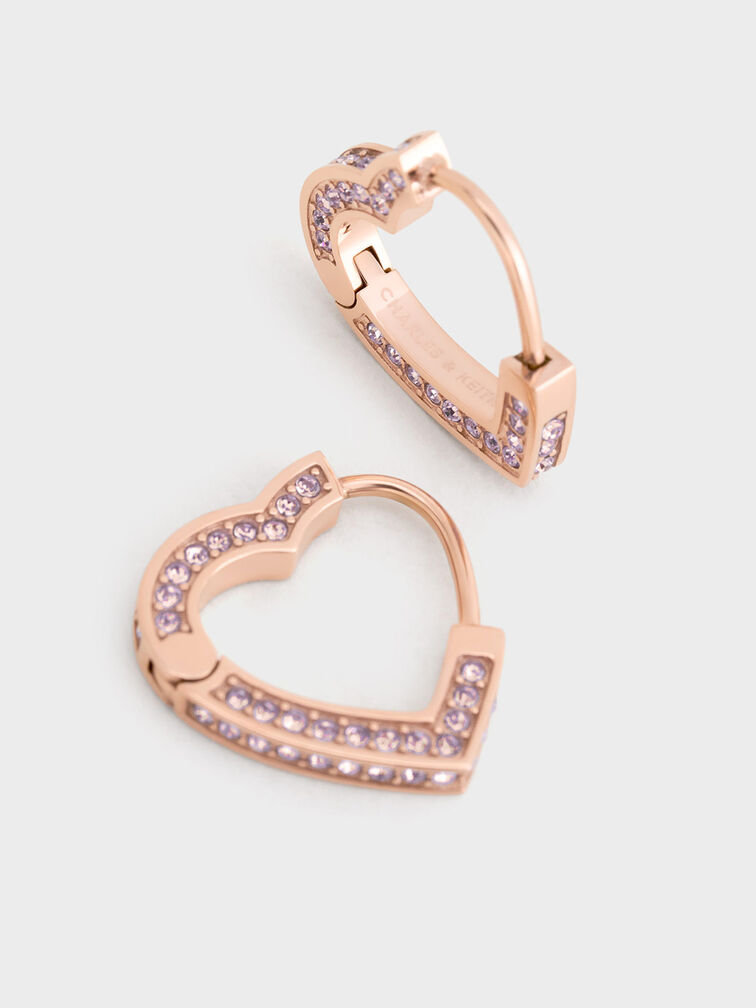 Malorie Crystal Heart Hoop Earrings, Rose Gold, hi-res
