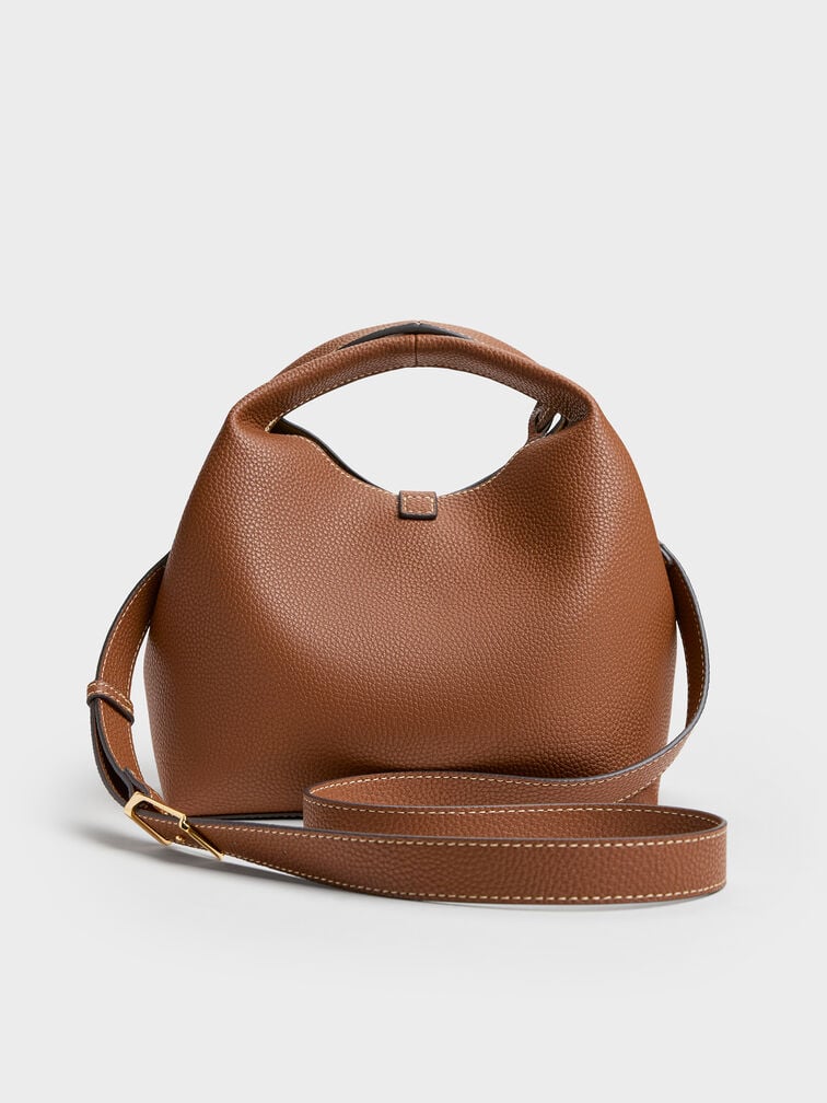 Chance Recycled Leather Turn-Lock Bucket Bag, Chocolate, hi-res