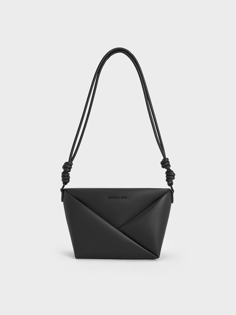 Midori Geometric Crossbody Bag, สีดำอะไหล่สีเงิน, hi-res