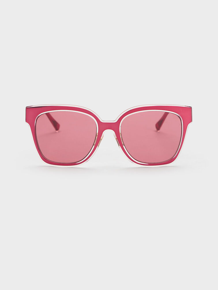 Oversized Square Metallic Accent Sunglasses, , hi-res
