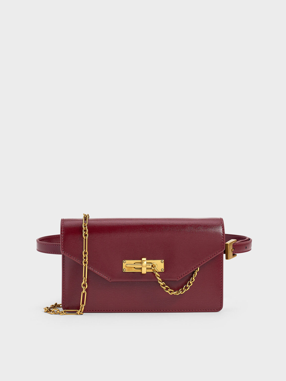 Burgundy Samantha Envelope Chain Embellished Crossbody Bag CHARLES KEITH TH