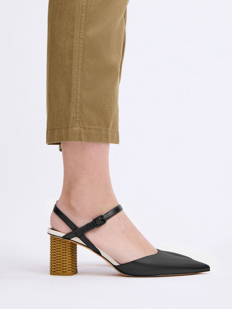 Rattan Block Heel Pumps, , hi-res