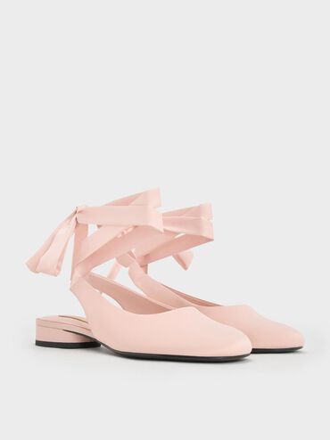 Satin Tie-Around Ballet Flats, Light Pink, hi-res