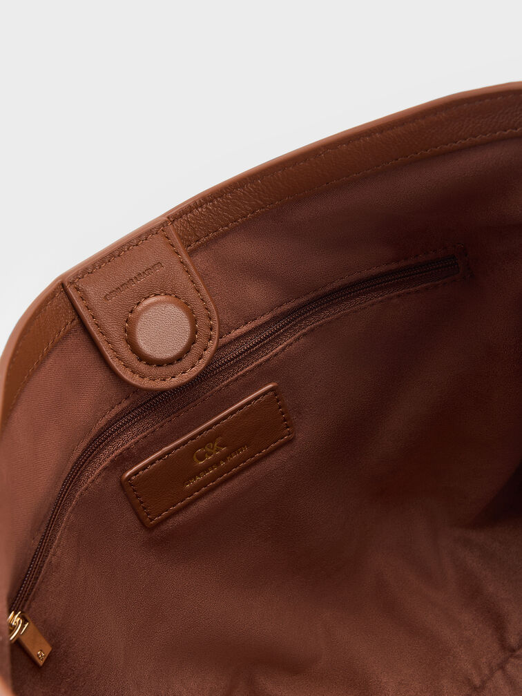 Gabine Leather Belted Hobo Bag, Chocolate, hi-res