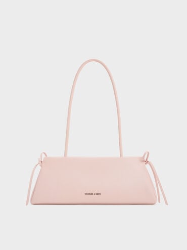 Hazel Bow Elongated Trapeze Shoulder Bag, Soft Pink, hi-res
