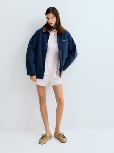 Gale Faux Suede Beaded-Lace Mules, Beige, hi-res