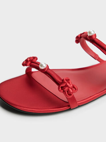 Orinda Knot-Pearl Slide Sandals, Red, hi-res