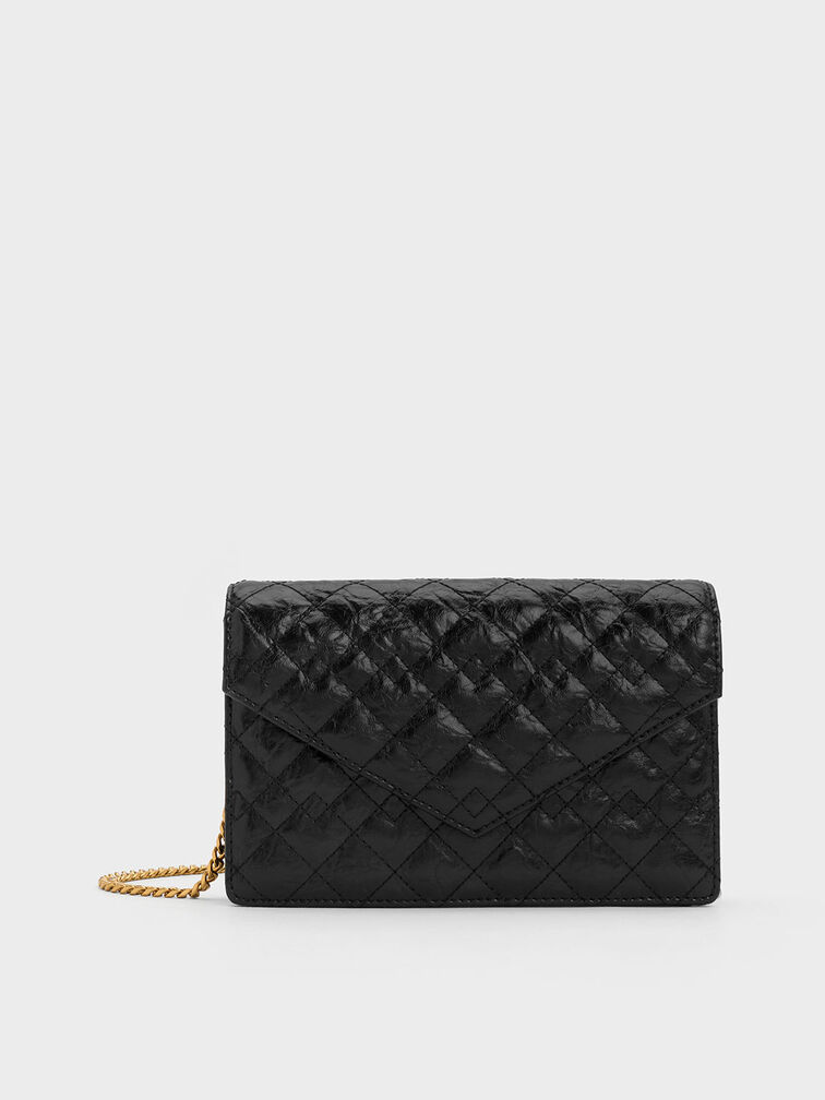 Duo Quilted Envelope Clutch, สีดำอะไหล่สีดำ, hi-res