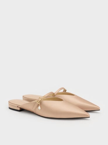 Satin Teardrop-Crystal Flat Mules, Gold, hi-res