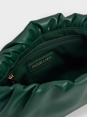 Brigette Ruched Chain-Handle Clutch, Dark Green, hi-res