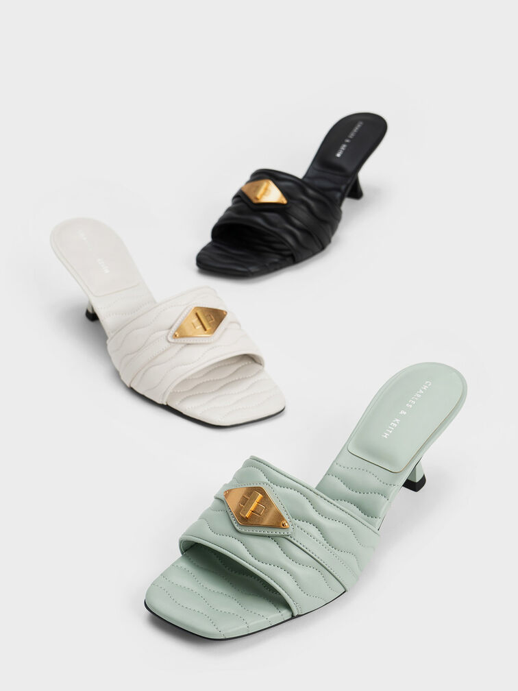 Metallic Accent Padded Heeled Mules, , hi-res