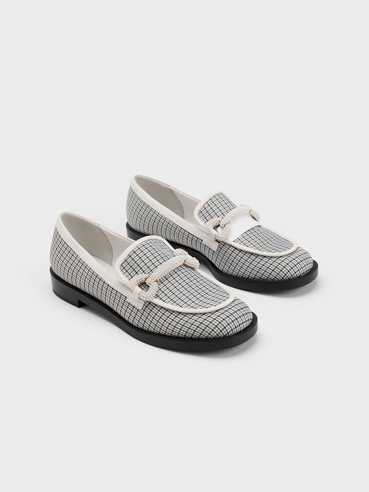 Checkered Beaded Strap Loafers, , hi-res