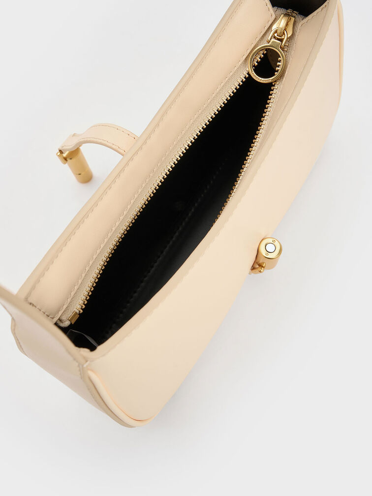 Cesia Metallic Accent Shoulder Bag, สีเบจ, hi-res