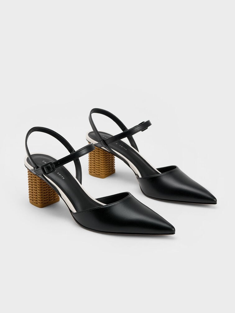 Rattan Block Heel Pumps, , hi-res