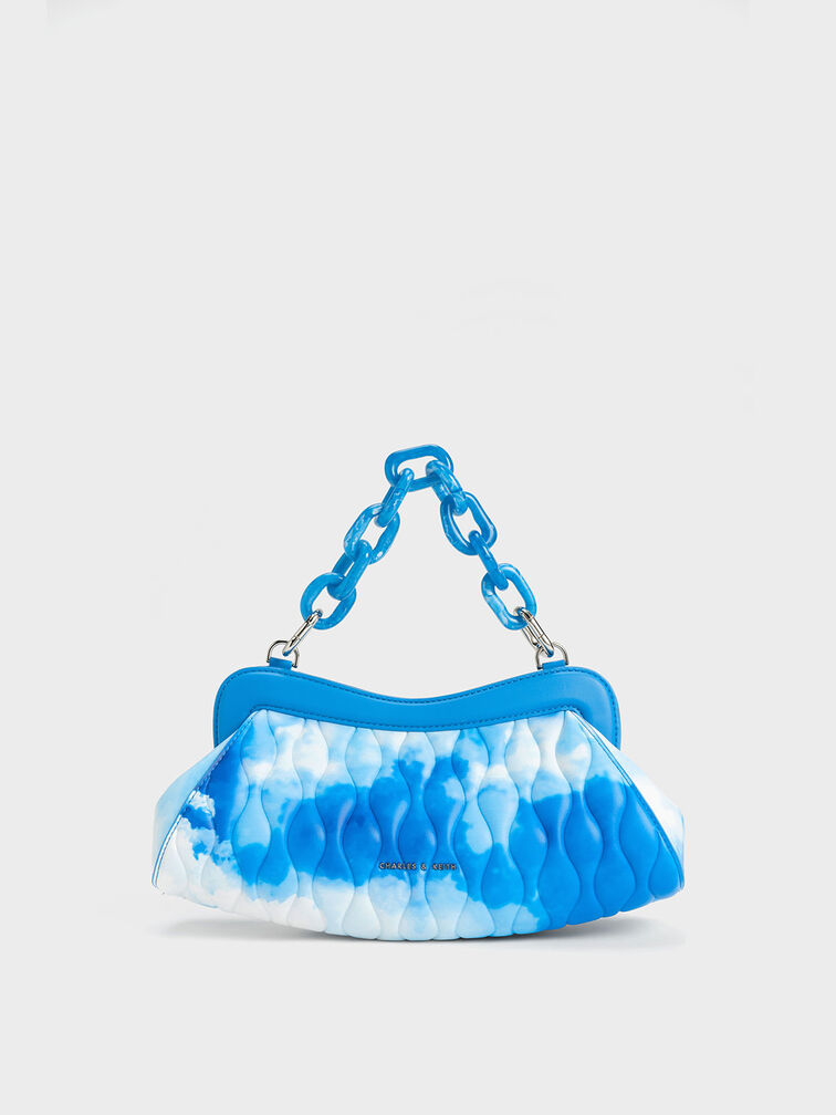 Iva Cloud-Print Acrylic Handle Clutch, , hi-res