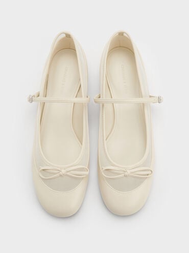 รองเท้าแมรี่เจนวัสดุผ้าตาข่ายรุ่น Mulligan, สีชอล์ค, hi-res