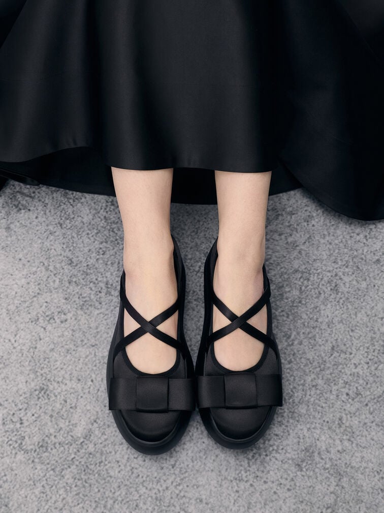 Brantley Recycled Polyester Platform Mary Janes, Black Textured, hi-res