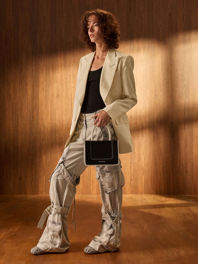 รองเท้าส้นเตี้ยทรงแมรี่เจนผ้าสักหลาดตกแต่งโบว์พร้อมสายคาดขนเฟอร์รุ่น Winona, สีเทาอ่อน, hi-res