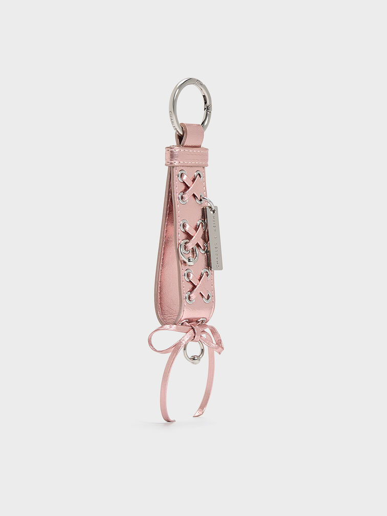 Grommet Lace-Up Bag Charm, Aura Pink, hi-res
