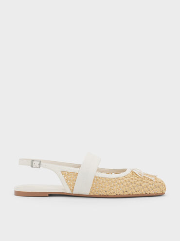 Lyric Woven Bow Slingback Flats, Sand, hi-res