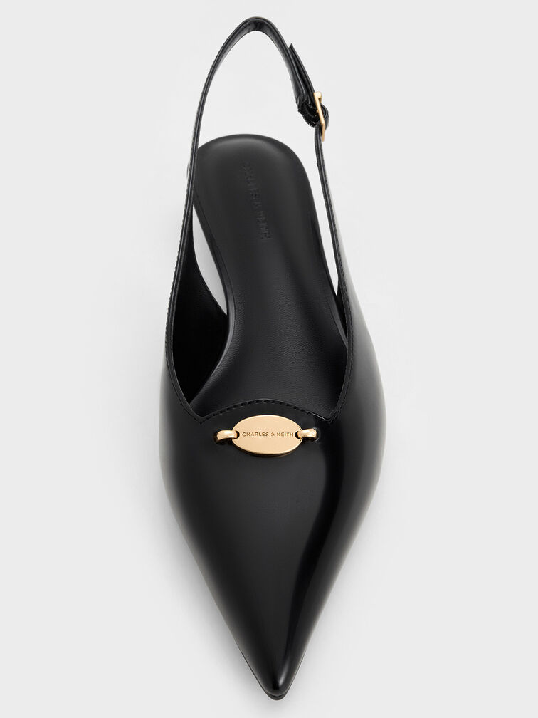 Metallic-Accent Kitten-Heel Slingback Pumps, Black Boxed, hi-res