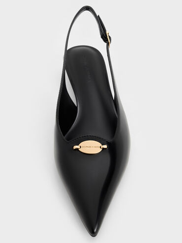 Metallic-Accent Kitten-Heel Slingback Pumps, Black Boxed, hi-res