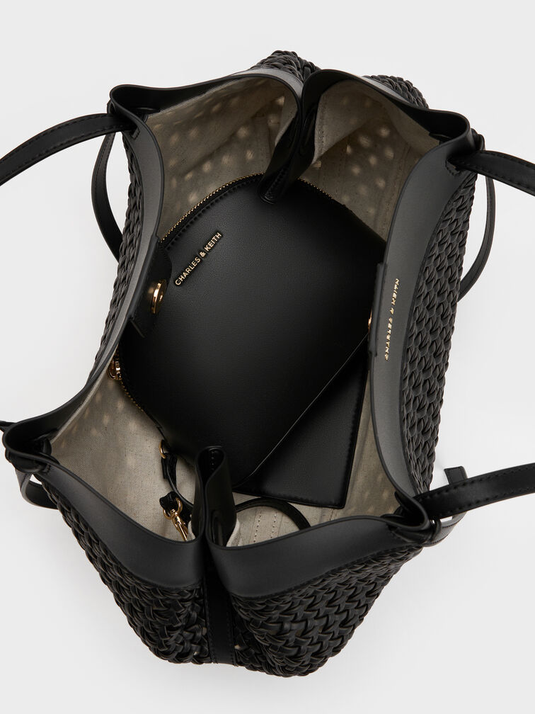 กระเป๋าโท้ทดีเทลงานสานรุ่น Calla, สีดำ, hi-res