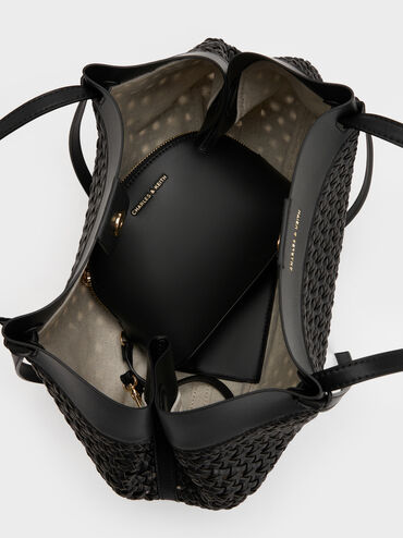 กระเป๋าโท้ทดีเทลงานสานรุ่น Calla, สีดำ, hi-res