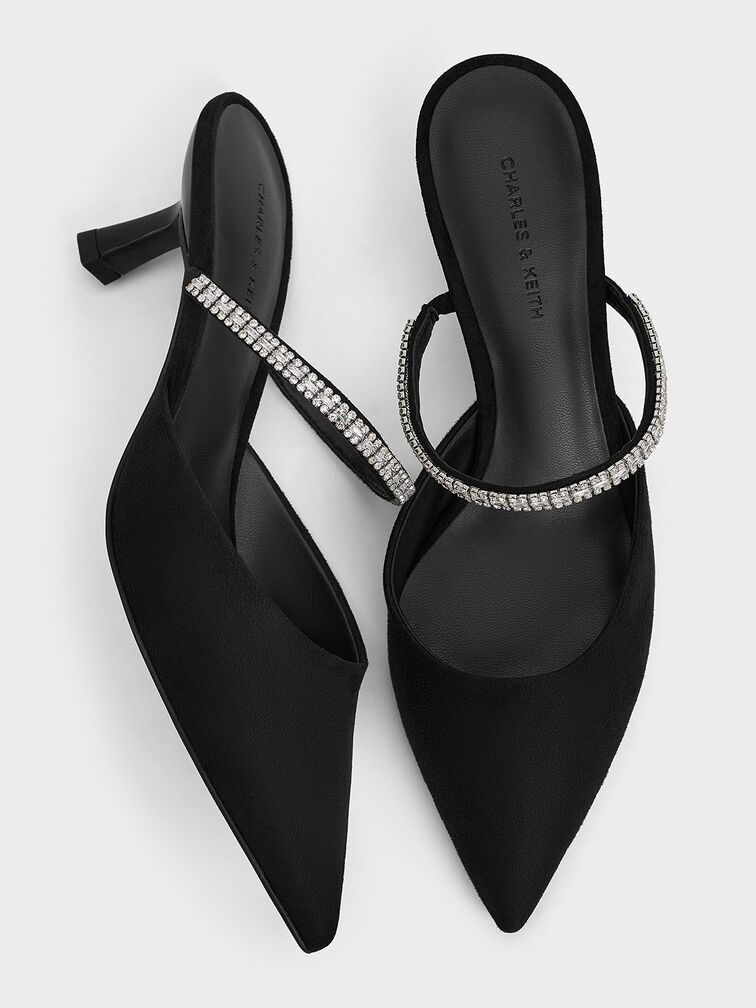 Ambrosia Textured Gem-Embellished Mules, สีแบล็คเท็กซ์เจอร์, hi-res