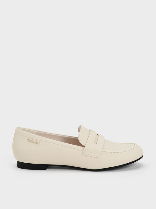 Cut-Out Almond Toe Penny Loafers, สีชอล์ค, hi-res