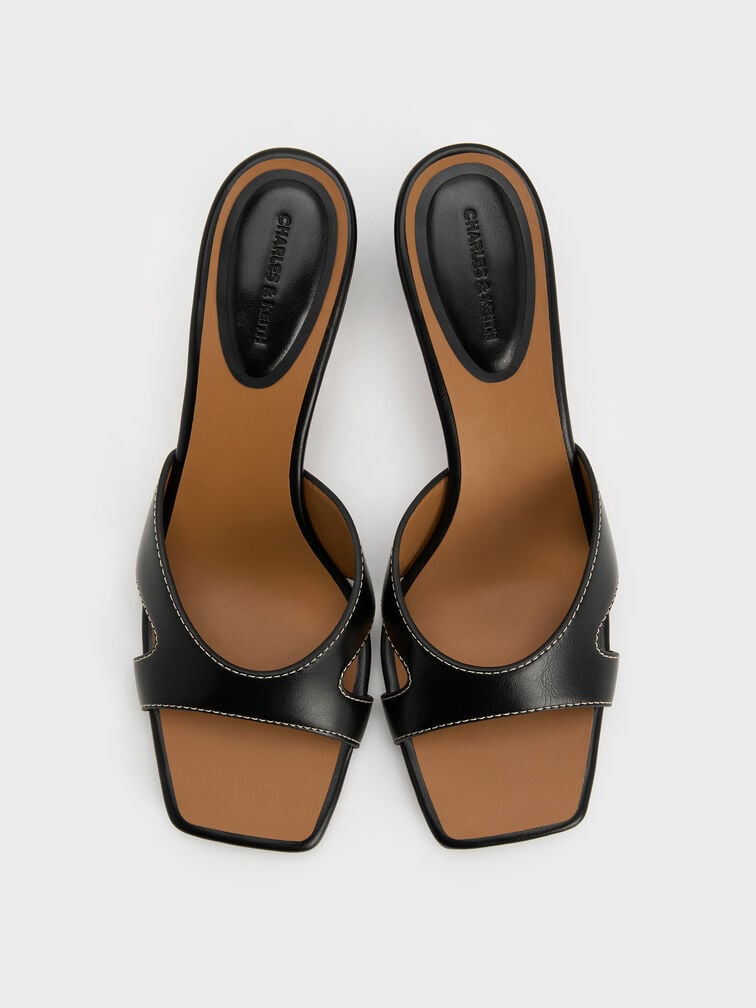 รองเท้าส้นสูงแบบเปิดส้นหัวรองเท้าแบบเหลี่ยมดีเทลคัตเอาท์, สีดำ, hi-res