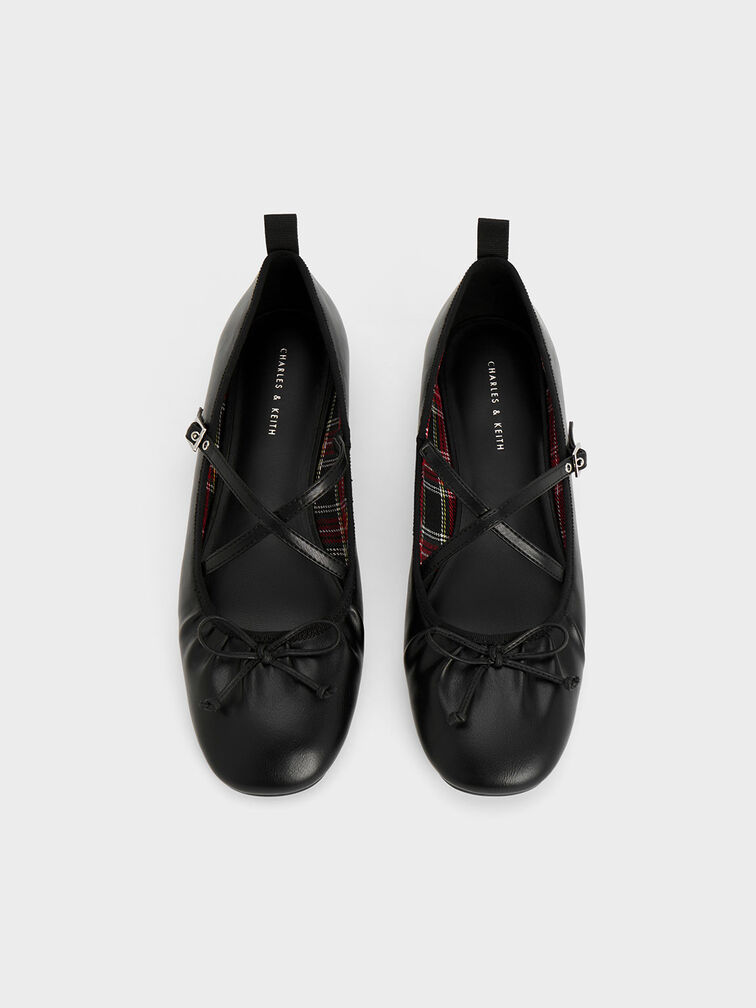 Crossover-Strap Mary Jane Flats, สีดำ, hi-res
