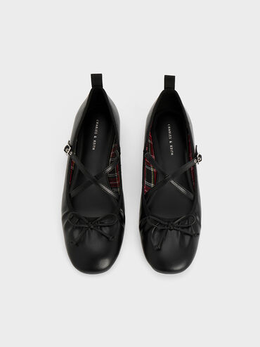 Crossover-Strap Mary Jane Flats, สีดำ, hi-res