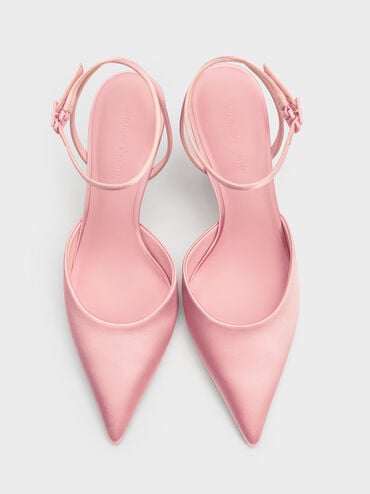Pointed Flower-Heel Ankle-Strap Pumps, Pink, hi-res