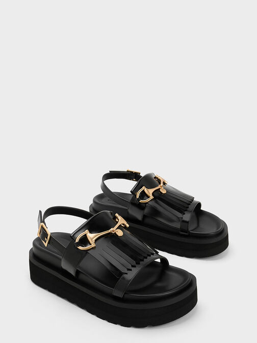 Horsebit & Fringe Platform Sandals, , hi-res