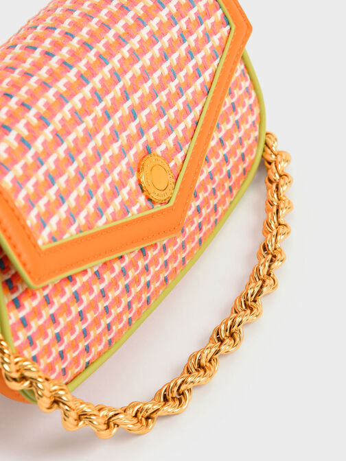 Este Chain Handle Tweed Bag, สีส้ม, hi-res