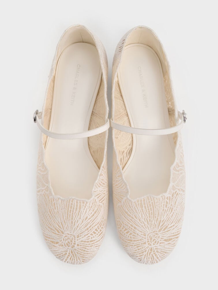 Meja Floral Mary Jane Flats, White, hi-res