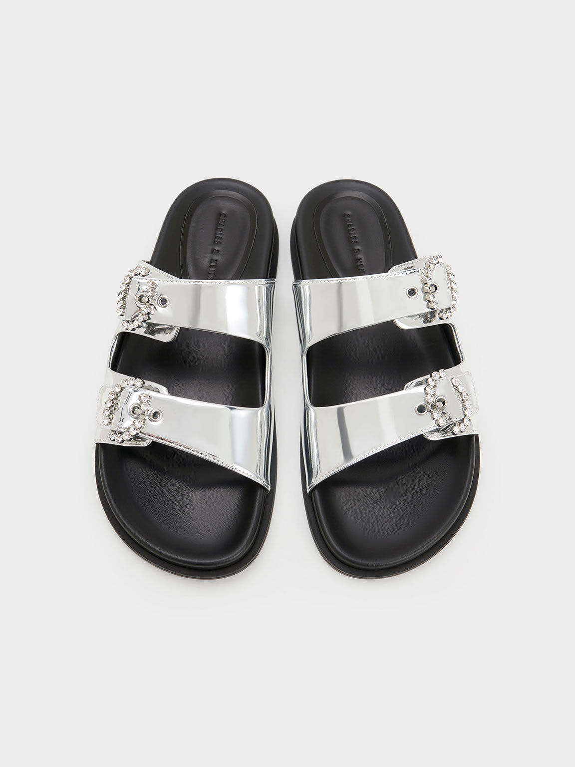 Silver Embellished Buckle Metallic Sandals CHARLES KEITH TH