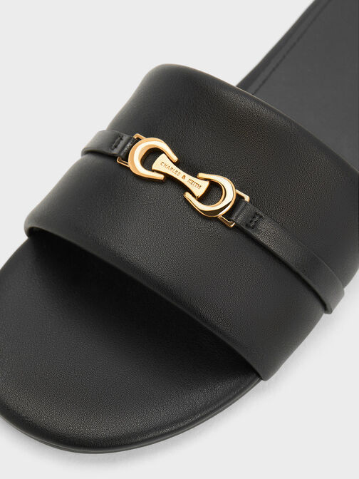 Metallic Accent Round-Toe Slide Sandals, , hi-res