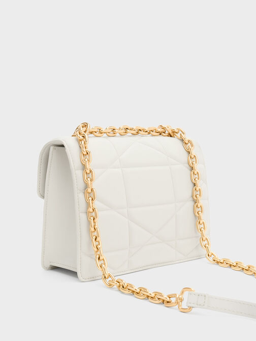 Blanche Chevron Chain Handle Bag, สีขาว, hi-res
