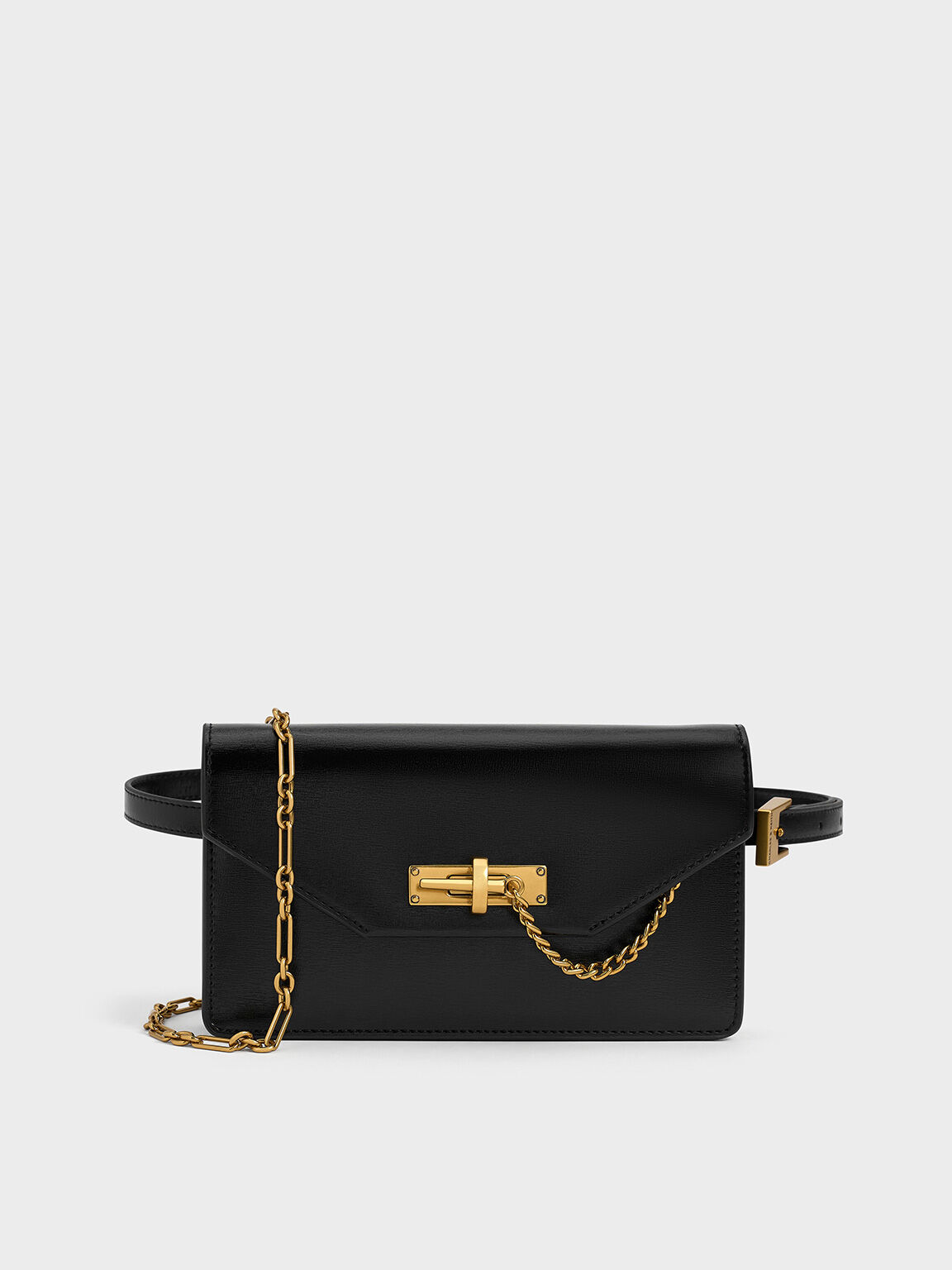 Black Samantha Envelope Chain Embellished Crossbody Bag CHARLES KEITH TH