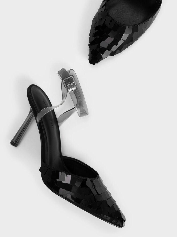 Sequinned Satin Ankle-Strap Pumps, , hi-res