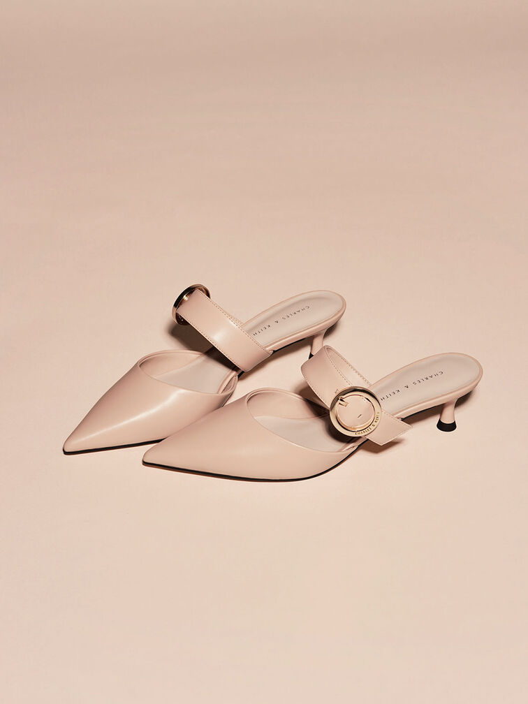 Buckled Strap Spool Heel Mules, , hi-res
